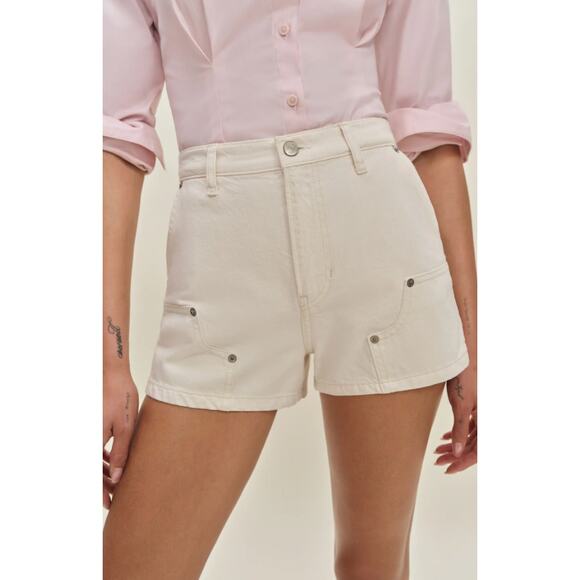 REFORMATION Blake High Waist Utility Denim Shorts in Fior Di Latte Size 23 - Picture 1 of 12